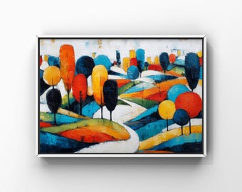 Colorful Abstract Landscape Print, Geometric Countryside (Digital Download)