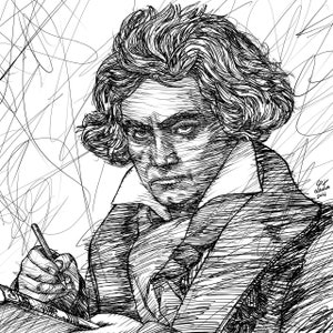 LUDWIG Van BEETHOVEN ink portrait  - POSTER - various sizes available! print drawing art writer composer symphony sonata piano pianist