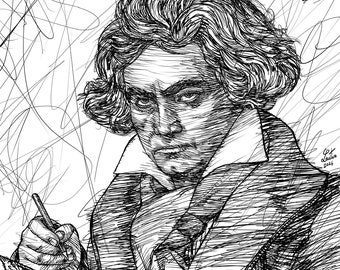 LUDWIG Van BEETHOVEN ink portrait  - POSTER - various sizes available! print drawing art writer composer symphony sonata piano pianist