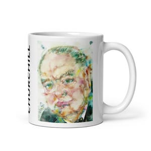 TAZZA - Ritratto ad acquerello di WINSTON CHURCHILL - varie dimensioni! Tazze da colazione bianche lucide, stampa artistica con stampa di un dipinto raffigurante un sigaro di statista.