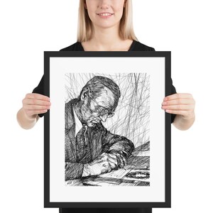 HERMANN HESSE's Tusche Porträt - gerahmtes Poster - verschiedene Größen! Kunstdruck Malerei Illustration Zeichnung Siddharta Steppenwolf Schriftsteller