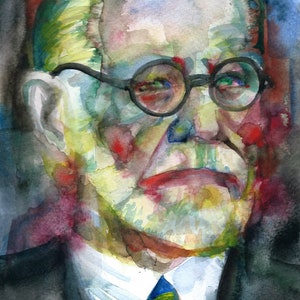 SIGMUND FREUD watercolor portrait - POSTER - various sizes! art print painting psychology psychologist analysis