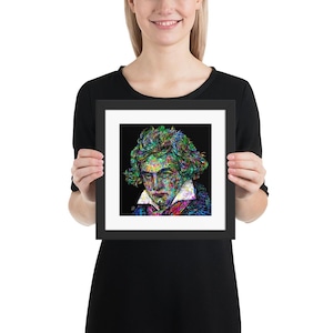 LUDWIG VAN BEETHOVEN ink and watercolor portrait - Framed poster 10x10 inches ! art print drawing painting classical musician