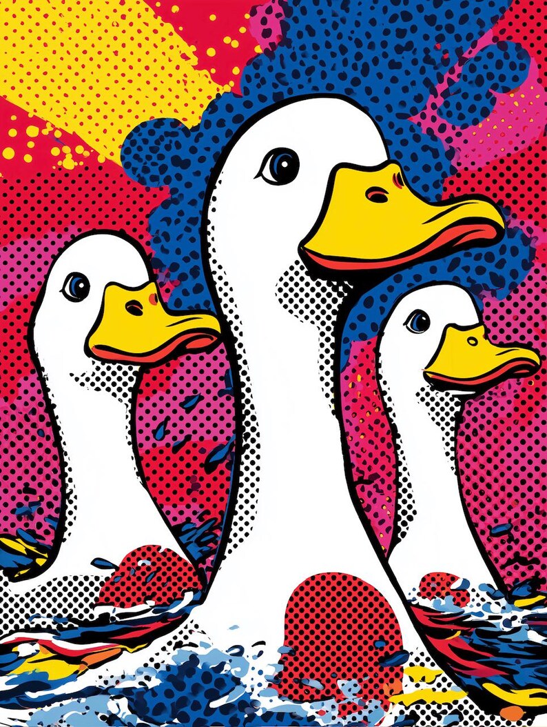 Pop Art Three Ducks Poster, Vibrant Comic Style Wall Art, Nursery Decor ...