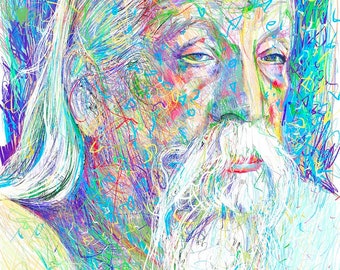 Retrato a lápiz de Sri Aurobindo - Póster - ¡Varios tamaños! Impresión artística en Auroville