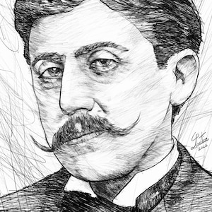 MARCEL PROUST black and white pencil portrait  - POSTER - various sizes available! print painting writer