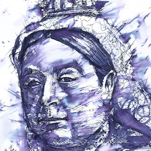 REINA VICTORIA retrato en acuarela y tinta - CARTEL - varios tamaños disponibles - impresión corona real inglesa gran bretaña inglaterra victoriana