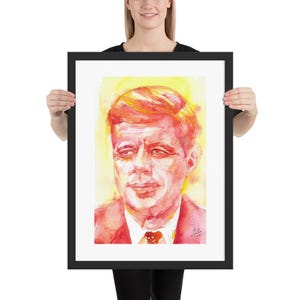 JOHN FITZGERALD KENNEDY Aquarell Portrait - Gerahmtes Poster - verschiedene Größen! Kunstdruck amerikanischer Präsident der Vereinigten Staaten von Amerika