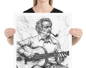 GEORGES BRASSENS Ink Portrait - POSTER - Various Sizes