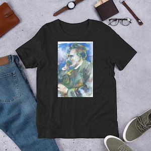UNISEX t-shirt - FRIEDRICH NIETZSCHE watercolor portrait - tshirt cloth clothing dress t shirt suit apparel art print painting zarathustra