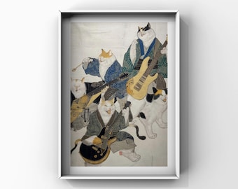 Cats in Kimonos Rock Band Print – Japanese Art (Digital Download)