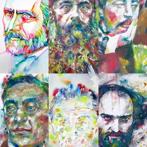 SIX Great PAINTERS - Van Gogh,Monet,Gauguin,Kandinsky,Duchamp,Cezanne  - collage POSTER painting - various sizes ! art print