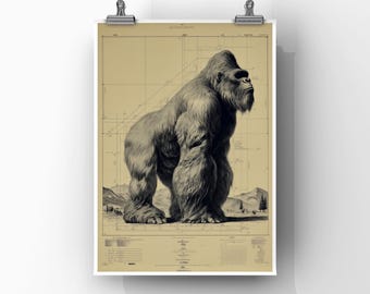 Colossal Gorilla Blueprint Print | Fantasy Art (Digital Download)