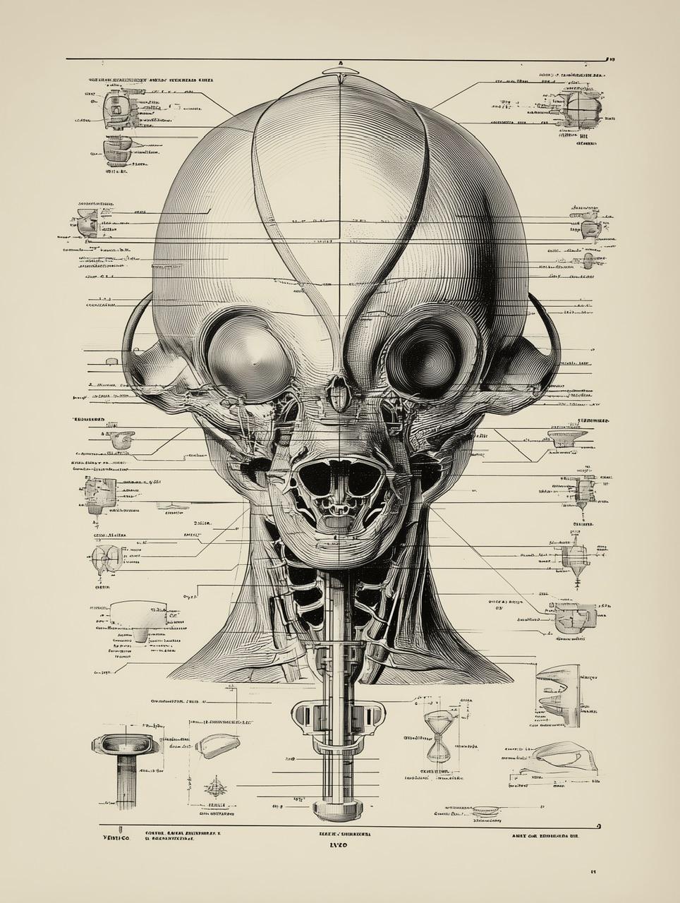 Alien Anatomy Art Print | Futuristic Diagram Wall Decor (digital ...