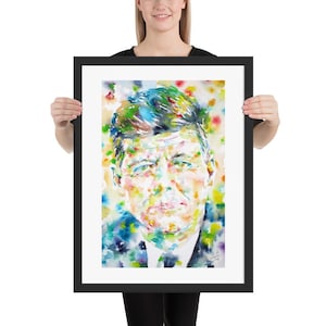 John FITZGERALD KENNEDY Aquarell Portrait - Plakat mit RAHMEN - verschiedene Größen! Kunstdruck amerikanischer Präsident der Vereinigten Staaten von Amerika