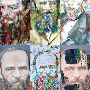 Six Times FYODOR DOSTOYEVSKY - collage POSTER painting - various sizes ! art print
