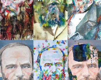 Six Times FYODOR DOSTOYEVSKY - collage POSTER painting - various sizes ! art print dosoevsky dostoevskij karamazov