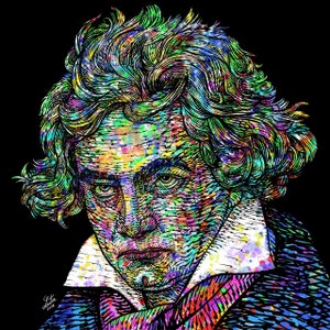LUDWIG Van BEETHOVEN ink and watercolor portrait - POSTER - various sizes available! print drawing art writer composer symphony sonata piano
