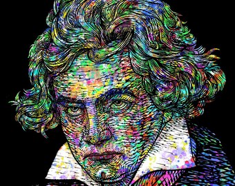 LUDWIG Van BEETHOVEN ink and watercolor portrait - POSTER - various sizes available! print drawing art writer composer symphony sonata piano