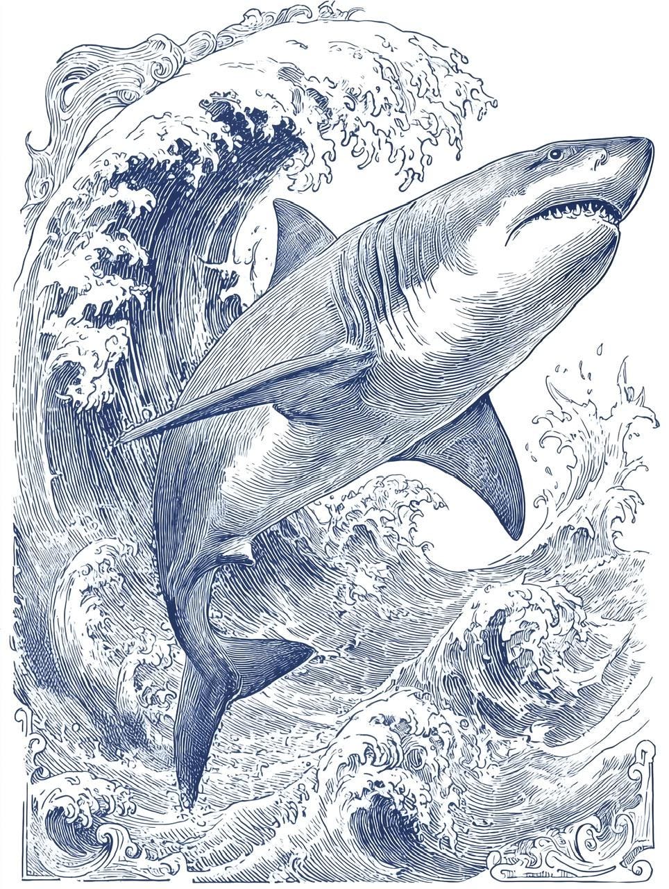 サメ ドローイング A4 絵画 サメのインク画ポスター、海洋アートプリント - Etsy 日本