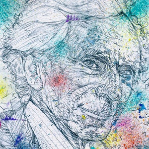 BERTRAND RUSSELL aquarelle et portrait crayon - Affiche - différentes tailles ! impression d’art