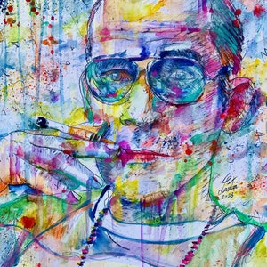 HUNTER S. THOMPSON watercolor portrait - POSTER - various sizes! art print writer book author writing stockton
