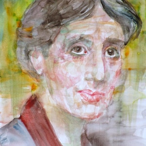 VIRGINIA WOOLF watercolor portrait - POSTER - various sizes! art print painting drawing writer author mrs dalloway orlando lighthouse