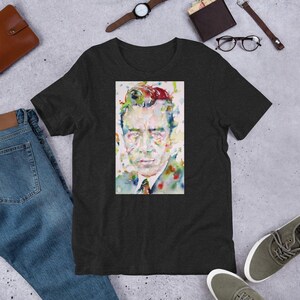 T-shirt unisexe - portrait à l&#39;aquarelle d&#39;ALBERT CAMUS - tshirt tissu vêtements robe t-shirt costume vêtements impression d&#39;art peinture écrivain l&#39;étranger