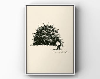 Lost Ball Golf Bush Ink Sketch, Frustrated Golfer Looking in Shrub Poster, Funny Golfing Humorous Wall Decor Painting Art, Digital Download