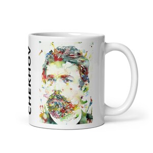 MUG - ANTON CHEKHOV watercolor portrait - various sizes! white glossy breakfast mugs cup of coffee art print painting writer cherry orchard