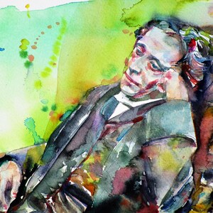 LEWIS CARROLL aquarelle portrait - POSTER - différentes tailles disponibles! Art Print Works Écrivain Auteur Travail Alice dans Wonderlad Work Book