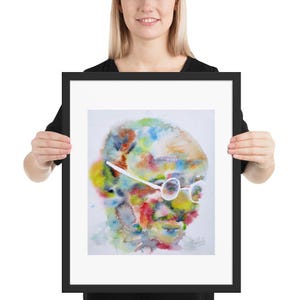 MAHATMA GANDHI watercolor portrait - FRAMED poster - various sizes! art print painting illustration drawing picture guru bapu india indian
