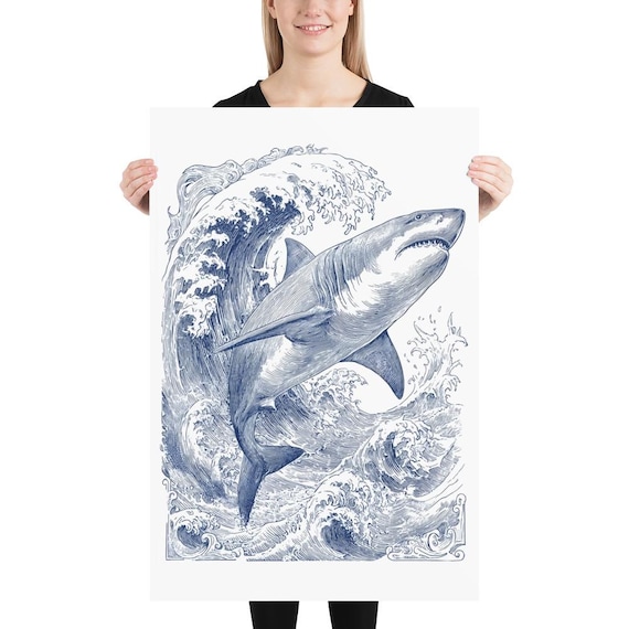サメ ドローイング A4 絵画 サメのインク画ポスター、海洋アートプリント - Etsy 日本