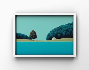 Lake House Art Print, Minimalist Landscape Poster