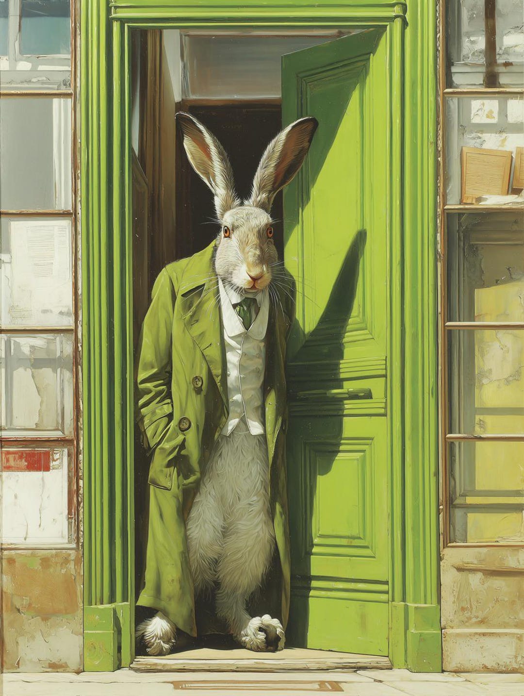 Dapper Rabbit Green Trench Coat Poster Print, Whimsical Fantasy Wall ...
