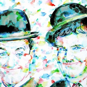 LAUREL and HARDY watercolor portrait - POSTER - various sizes! art print painting oliver stan