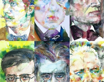SIX Great COMPOSERS - Strauss,Chopin,Liszt,Shostakovich,Mahler,Tchaikovsky  - collage POSTER painting - various sizes ! art print