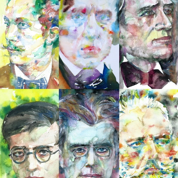 SIX Great COMPOSERS - Strauss,Chopin,Liszt,Shostakovich,Mahler,Tchaikovsky  - collage POSTER painting - various sizes ! art print