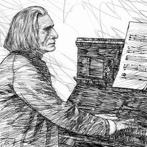 FRANZ LISZT ink portrait  - POSTER - various sizes available! print drawing art composer piano pianist classical music musician