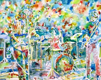 JERRY GARCIA and The GRATEFUL  Dead in concert - watercolor portrait - poster - various sizes! art print painting