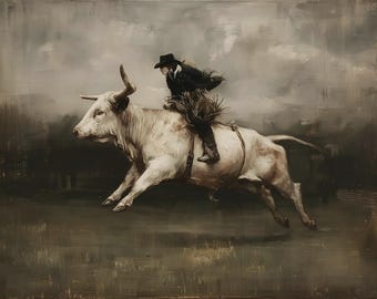 Rodeo Rider on Bull, Cowboy Western Art Print