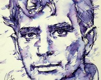 JACK KEROUAC watercolor & ink portrait - POSTER - various sizes available! art print writing writer on the road beat generation book author