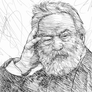 VICTOR HUGO ink portrait - POSTER - various sizes available! art print painting drawing writer author writing illustration