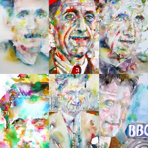 Six Times GEORGE ORWELL - collage POSTER painting - various sizes ! art print