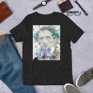 UNISEX t-shirt - CHARLES DICKENS watercolor portrait - tshirt cloth clothing dress t shirt suit apparel art print painting david copperfield