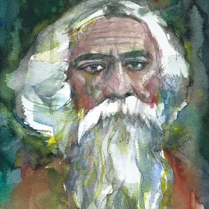 RABINDRANATH TAGORE portret akwarelowy - PLAKAT - różne rozmiary! wydruk artystyczny