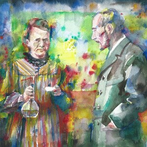 MARIE and PIERRE CURIE watercolor portrait - poster - various sizes available! art print painting nobel scientust science radioactivity