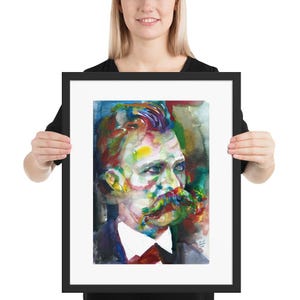 FRIEDRICH NIETZSCHE watercolor portrait - FRAMED poster -various sizes! art print painting drawing author writer book zarathustra