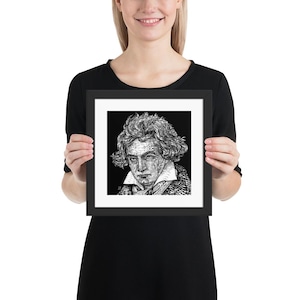 LUDWIG VAN BEETHOVEN ink portrait - Framed poster 10x10 inches ! art print drawing painting classical musician symphony