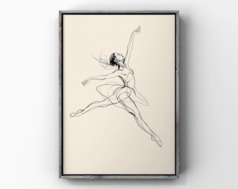 Minimalist Ballerina Line Art, Abstract Ballet Dancer Poster, Dynamic Graceful Woman Sketch, Elegant Neutral Wall Art, Digital Download